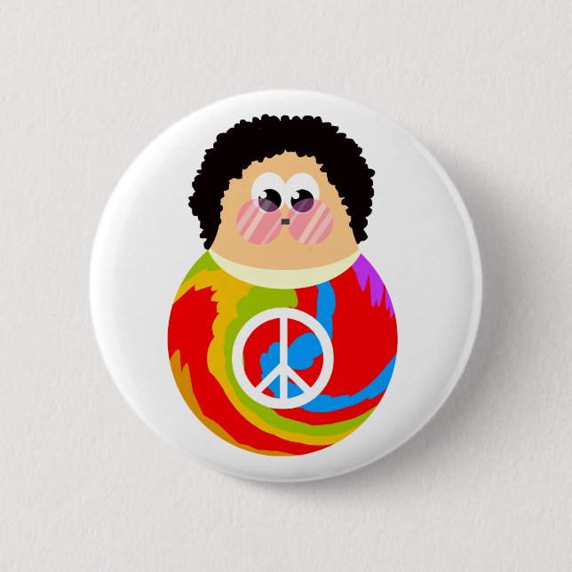 1960's Peace Sign Cartoon Character Kid 6 Cm Round Badge (Front)