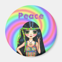 1960s Peace Sign Hippie Girl with Headband