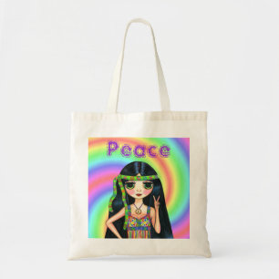 1960s Peace Sign Hippie Girl with Headband Tote Bag