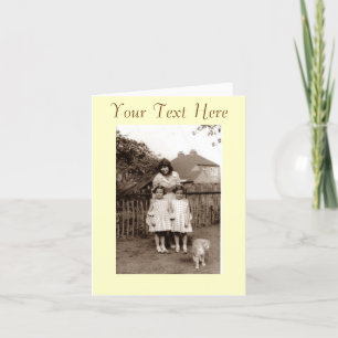 1960's photo of cute cat with identical girl twins card