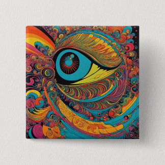 1960s Psychedelic Horror Vacui Art Pattern 15 Cm Square Badge