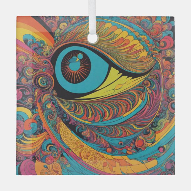 1960s Psychedelic Horror Vacui Art Pattern Glass Tree Decoration (Front)