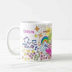 1960s retro art.  Peace, Love, Joy.  Your name Coffee Mug