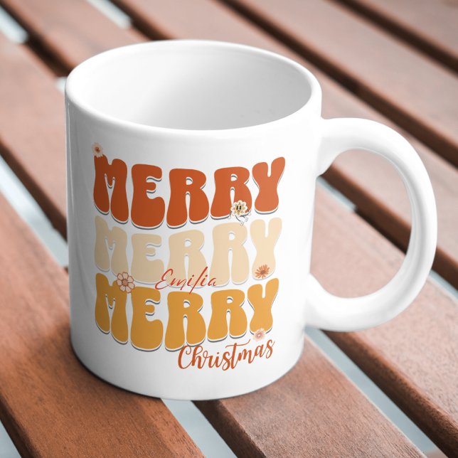 1960s Retro Groovy Merry Christmas Boho Name Mug (Creator Uploaded)