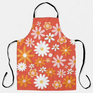 1960s Retro Orange Flower Power Kitchen Apron