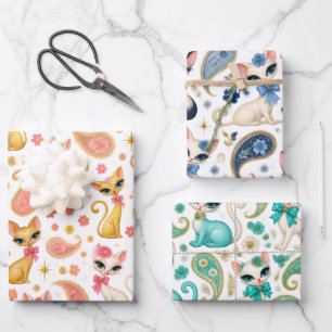 1960's Retro Oriental Cat Wrapping Paper Sheet