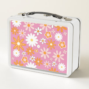 1960s Retro Peppermint Patty Pink Flower  Metal Lunch Box