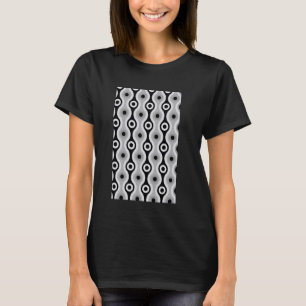 1960's RETRO WAVE AND CIRCLE PATTERN BLACK AND GRE T-Shirt