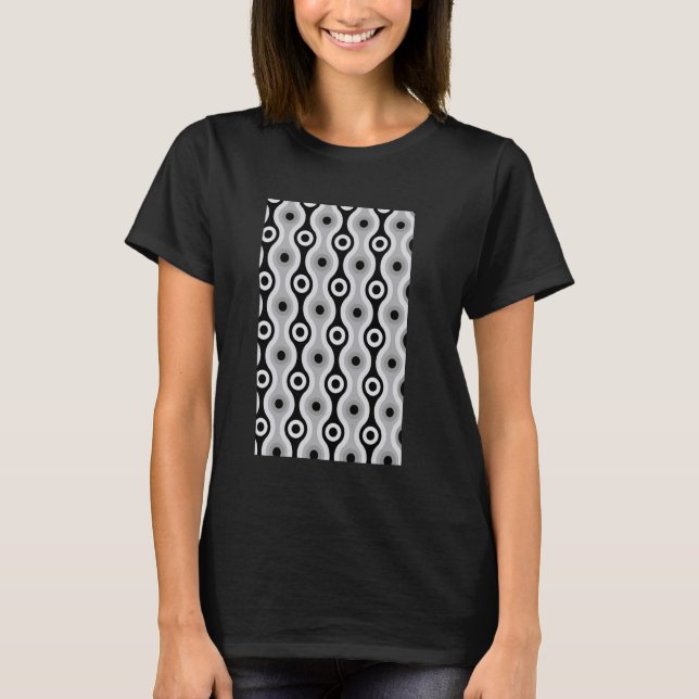 1960's RETRO WAVE AND CIRCLE PATTERN BLACK AND GRE T-Shirt (Front)