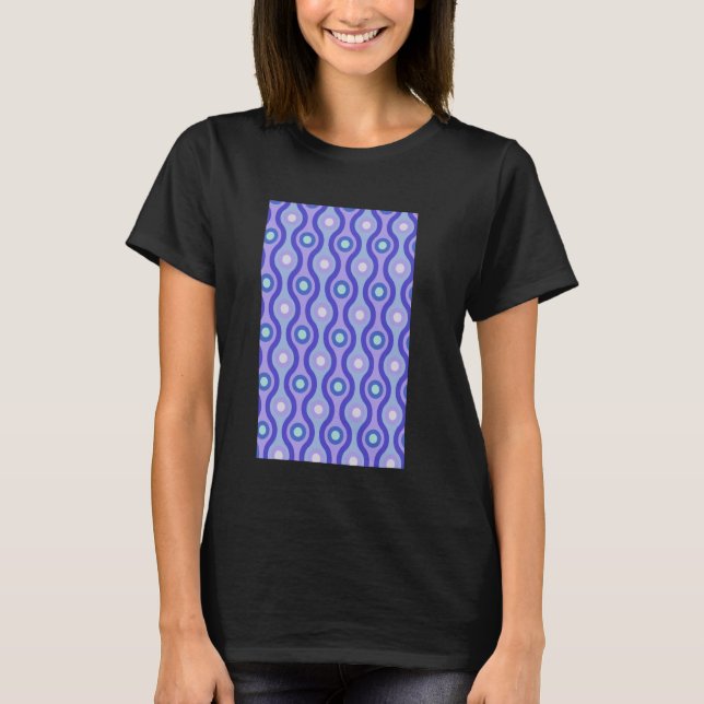 1960's RETRO WAVE AND CIRCLE PATTERN SHADES OF BLU T-Shirt (Front)
