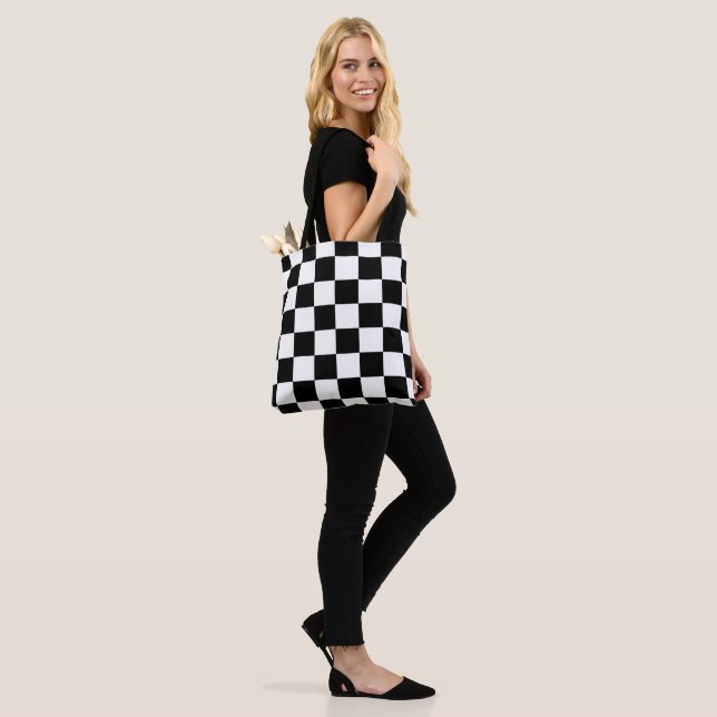 1960s-Style Black and White Tote Bag (On Model)