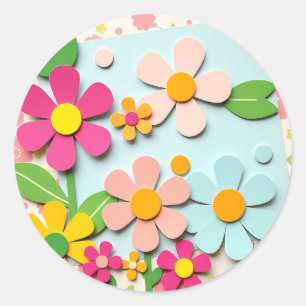 1960s Style Vibrant Flower Cutouts Classic Round Sticker