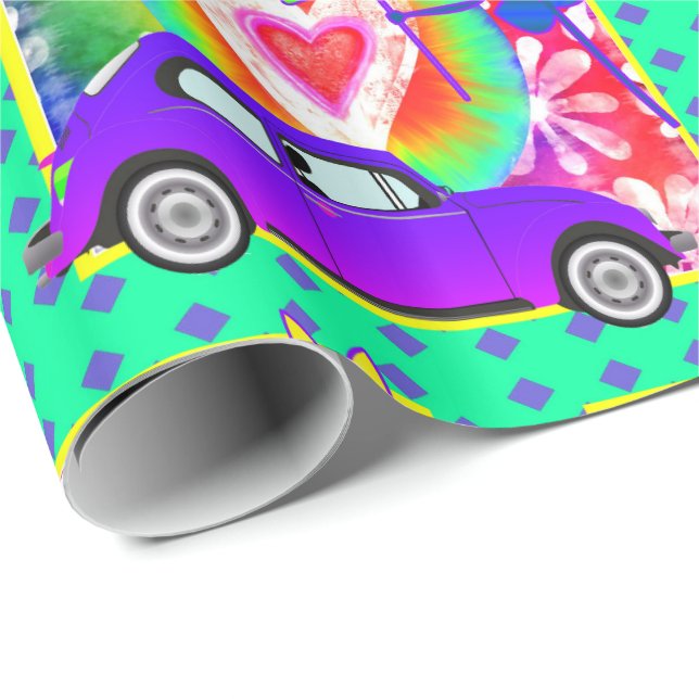 1960's Theme Tie Dye Happy Birthday Wrapping Paper (Roll Corner)