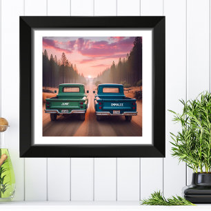 1960s Trucks Driving Dirt Road with Custom Names Photo Print