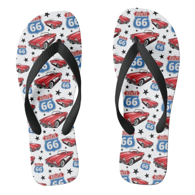 1961 C1 Red Classic Sports Car Retro Route 66 Sign Flip Flops (Footbed)