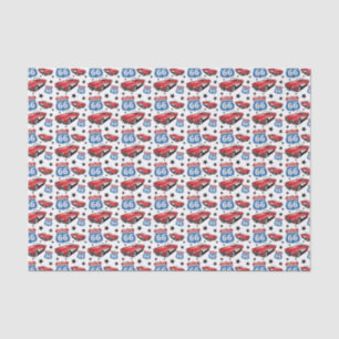 1961 C1 Red Classic Sports Car Retro Route 66 Sign Tissue Paper