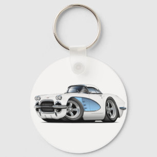 1961 Corvette White-Blue Car Key Ring