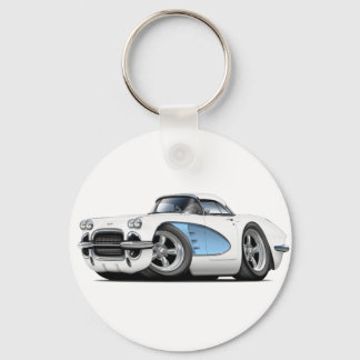 1961 Corvette White-Blue Car Key Ring