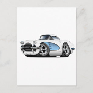 1961 Corvette White-Blue Car Postcard