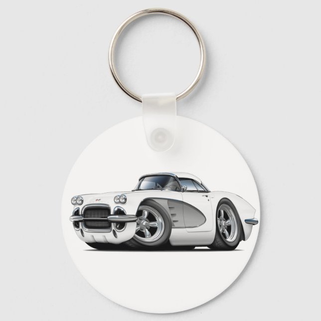 1961 Corvette White-Silver Car Key Ring (Front)