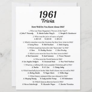 1961 Trivia Game   64th Birthday Party Game