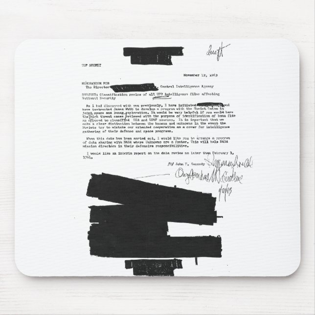 1963 Kennedy memo regarding UFOs Mouse Mat (Front)