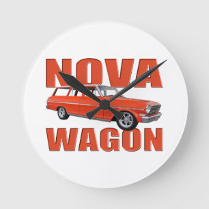1963 red chevy II nova wagon longroof Round Clock