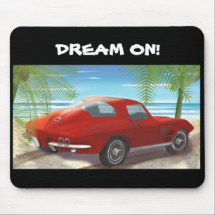 1963 Red Corvette Stingray Beach Scene Mousepad