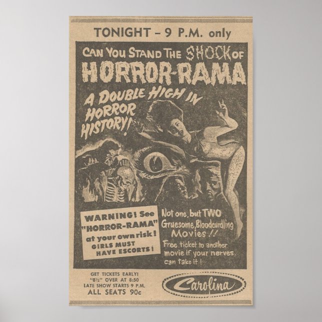 1963 South Carolina Horror Movie Ad Poster (Front)