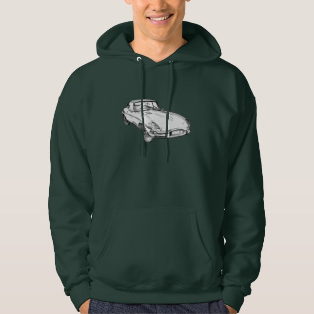 1964 Jaguar XKE Antique Sports Car Illustration Hoodie (Front)