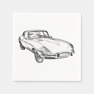1964 Jaguar XKE Antique Sports Car Illustration Napkin