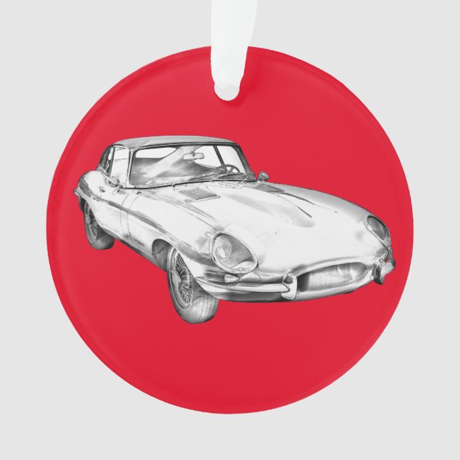 1964 Jaguar XKE Antique Sports Car Illustration Ornament (Front)