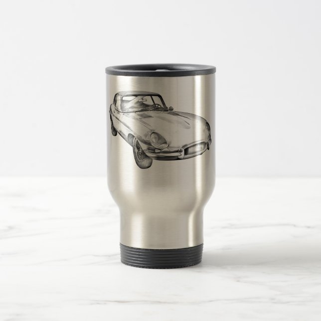 1964 Jaguar XKE Antique Sports Car Illustration Travel Mug (Center)
