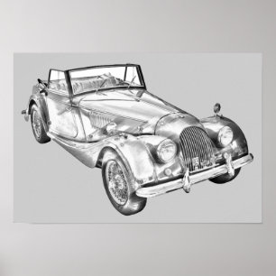 1964 Morgan Plus 4 Sports Car Illustration Poster