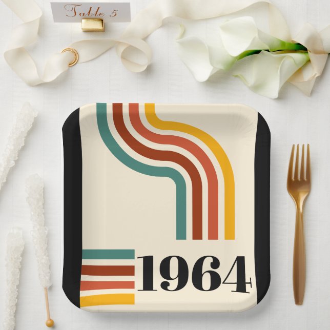 1964 Retro Stripe Vintage Poster Paper Plate (Wedding)
