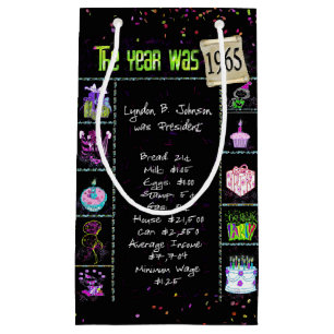 1965 Birth Year Trivia on Black Small Gift Bag