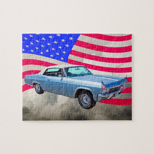 1965 Chevy Impala 327 With American Flag Jigsaw Puzzle (Horizontal)