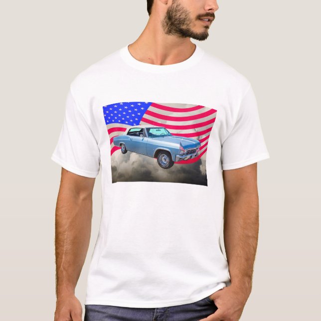 1965 Chevy Impala 327 With American Flag T-Shirt (Front)