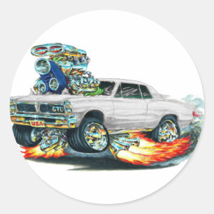 1965 GTO White Car Classic Round Sticker