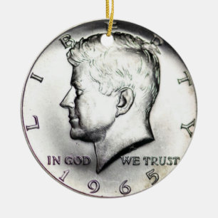 1965 Kennedy Half Dollar Ornament. Ceramic Tree Decoration