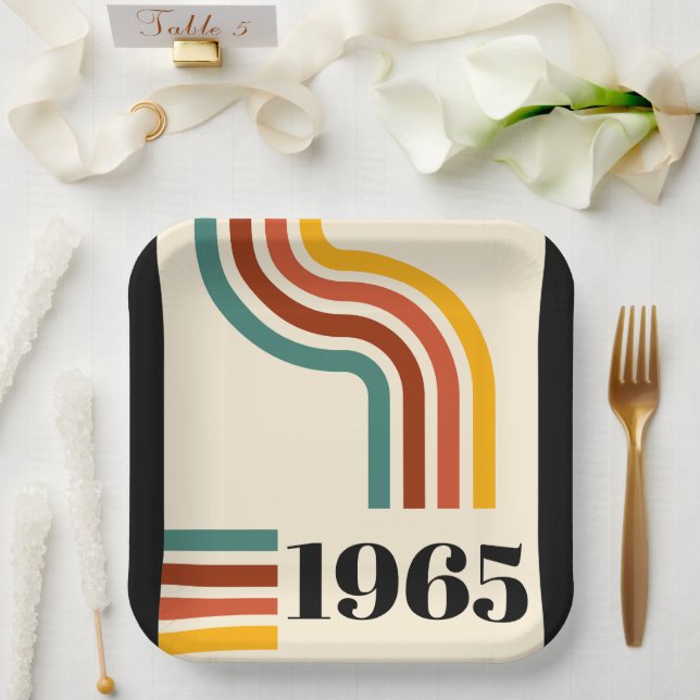 1965 Retro Stripe Vintage Poster Paper Plate (Wedding)