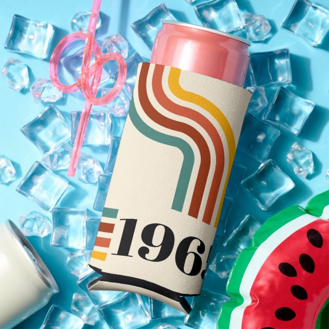 1965 Retro Stripe Vintage Poster Seltzer Can Cooler (In Situ Summer)