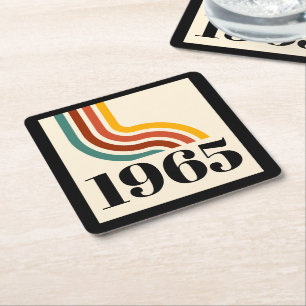1965 Retro Stripe Vintage Poster Square Paper Coaster