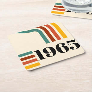 1965 Retro Stripe Vintage Poster Square Paper Coaster