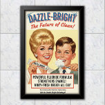 1965 Vintage Dazzle-Bright Toothpaste Advertising Poster<br><div class="desc">• A charming vintage-style faux advertisement from the late 1960s for "Dazzle-Bright" toothpaste, featuring a smiling mother and son. This parody design captures the optimistic feel of mid-century American advertising. • The product names are fictional and for artistic purposes only. • A black frame texture is available as an optional...</div>