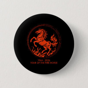 1966 2026 Year of The Fire Horse 60th Birthday 6 Cm Round Badge