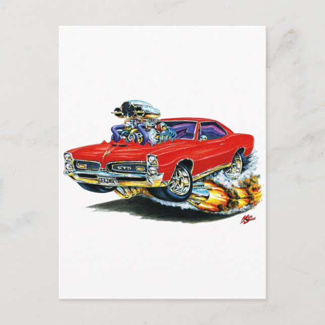 1966-67 GTO Red Car Postcard (Front)