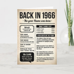 1966 Back in the Day, Fun Facts, 60th Birthday Card