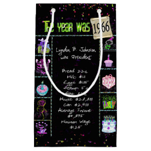 1966 Birth Year Trivia on Black Small Gift Bag