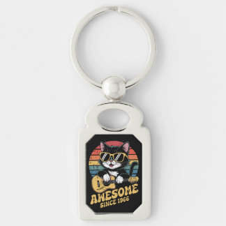 1966 Cat Lover Birthday Ukulele Retro 60th Bday Key Ring